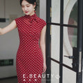 dark red polka dot|Modern one-Pieces Qipao Dress（舒萌）