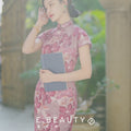Rose Pink Chiffon Print | Modern one-Pieces Qipao Dress (花间游)