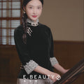 Vintage-Inspired Republic Era Schoolgirl Dress  | Velvet Cheongsam Top（徽茵）