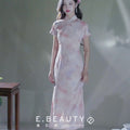 Pink Water Nymph Jinling Satin Embroidery | Modern one-Pieces Qipao Dress(浅椿)