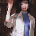 Light beige with pale blue floral prints cardigan（蔓蝶）