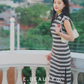 Black and white wave pattern| Modern one-Pieces Qipao Dress（觅晴）