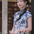 Imperial Kiln-inspired blue-white motif| Modern one-Pieces Qipao Dress（珈蓝）