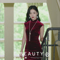 Deep Wine Crushed Velvet| Modern one-Pieces Qipao Dress（静沐）