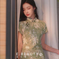 Tender Green Embroidered Lily Orchid | Modern one-Pieces Qipao Dress (杳卿)