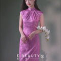 Pink Satin Jacquard Fabric with Silk Finish| Modern one-Pieces Qipao Dress（梅闵）