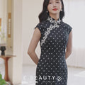 Ink-Black Shanghai Noir Polka Dots | Modern one-Pieces Qipao Dress(语莺)