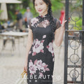 Black Printed Chiffon  | Modern one-Pieces Qipao Dress (楚黛)