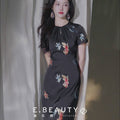 Black satin|Embroidered two-tone goldfish|Modern one-Pieces Qipao Dress（锦秀）