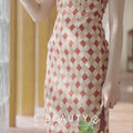 Apricot Geometric Diamond Pattern| Modern one-Pieces Qipao Dress（方仪）
