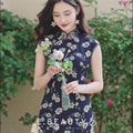 Blue cloth print|Modern one-Pieces Qipao Dress（幽荷）