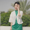 White |Qipao-Inspired Kimono Wrap with Floral Stitchwork(鹤云)