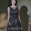 ink Black Silk Embroidered  | Sleeveless Camisole（墨莞）