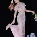 Pink Water Nymph Jinling Satin Embroidery | Modern one-Pieces Qipao Dress(浅椿)