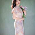 Pink Water Nymph Jinling Satin Embroidery | Modern one-Pieces Qipao Dress(浅椿)