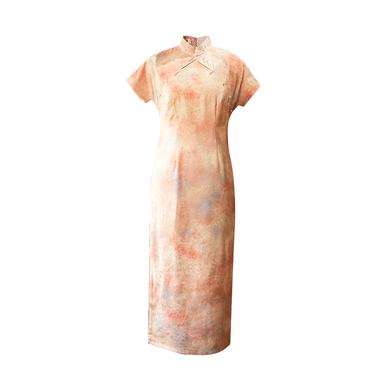 Pink Water Nymph Jinling Satin Embroidery | Modern one-Pieces Qipao Dress(浅椿)