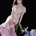 Pink Water Nymph Jinling Satin Embroidery | Modern one-Pieces Qipao Dress(浅椿)