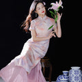 Pink Water Nymph Jinling Satin Embroidery | Modern one-Pieces Qipao Dress(浅椿)