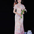 Pink Water Nymph Jinling Satin Embroidery | Modern one-Pieces Qipao Dress(浅椿)