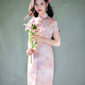 Pink Water Nymph Jinling Satin Embroidery | Modern one-Pieces Qipao Dress(浅椿)