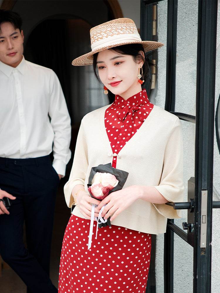 Off-White 3/4 Sleeve Knit Cardigan(沁秦) - E·Beauty