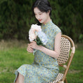 Soft green painterly print| Modern one-Pieces Qipao Dress（婺曼） - E·Beauty