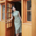 Soft green painterly print| Modern one-Pieces Qipao Dress（婺曼） - E·Beauty