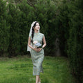 Soft green painterly print| Modern one-Pieces Qipao Dress（婺曼） - E·Beauty