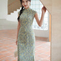 Soft green painterly print| Modern one-Pieces Qipao Dress（婺曼） - E·Beauty