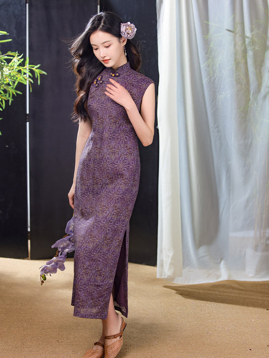 Dusk Violet Ramie | Modern One-Piece Qipao Dress (檀锦)