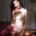 Oxblood red Mapped Ombré Dyeing | Modern one-Pieces Qipao Dress（桃浅） - E·Beauty
