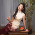 Oxblood red Mapped Ombré Dyeing | Modern one-Pieces Qipao Dress（桃浅） - E·Beauty