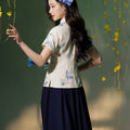 Apricot White Delicate Linen Two-Piece Set | Short Qipao Top(温言)