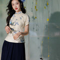 Apricot White Delicate Linen Two-Piece Set | Short Qipao Top(温言)