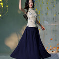 Apricot White Delicate Linen Two-Piece Set | Short Qipao Top(温言)