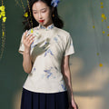 Apricot White Delicate Linen Two-Piece Set | Short Qipao Top(温言)