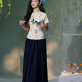 Apricot White Delicate Linen Two-Piece Set | Short Qipao Top(温言)