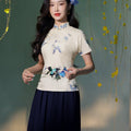 Apricot White Delicate Linen Two-Piece Set | Short Qipao Top(温言)