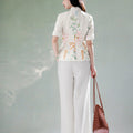 Beige Organic Cotton-Linen | Quarter-Sleeve Qipao Top (小荷间)