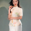Beige Organic Cotton-Linen | Quarter-Sleeve Qipao Top (小荷间)