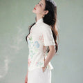 Beige Organic Cotton-Linen | Quarter-Sleeve Qipao Top (小荷间)