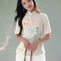 Beige Organic Cotton-Linen | Quarter-Sleeve Qipao Top (小荷间)