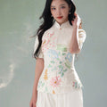 Beige Organic Cotton-Linen | Quarter-Sleeve Qipao Top (小荷间)