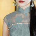 Celestial Aurora Blue Premium Lace | Modern one-Pieces Qipao Dress (雅瓷)