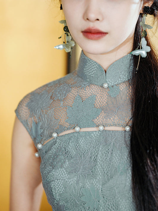 Celestial Aurora Blue Premium Lace | Modern one-Pieces Qipao Dress (雅瓷)