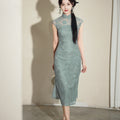 Celestial Aurora Blue Premium Lace | Modern one-Pieces Qipao Dress (雅瓷)
