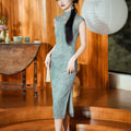 Celestial Aurora Blue Premium Lace | Modern one-Pieces Qipao Dress (雅瓷)