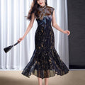 Rose print pattern|Gold-thread embroidered mermaid skirt（亦玫） - E·Beauty