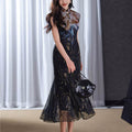 Rose print pattern|Gold-thread embroidered mermaid skirt（亦玫） - E·Beauty
