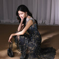 Rose print pattern|Gold-thread embroidered mermaid skirt（亦玫） - E·Beauty